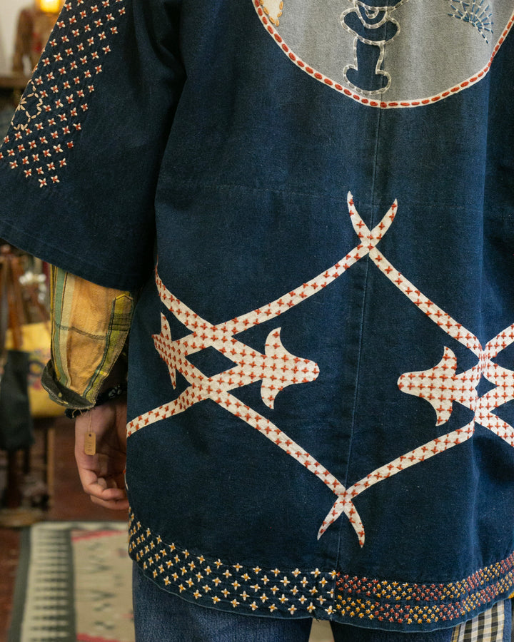 Vintage Happi Jacket, Fully Hand Stitched Sashiko, Washed Indigo, Takada Zouen