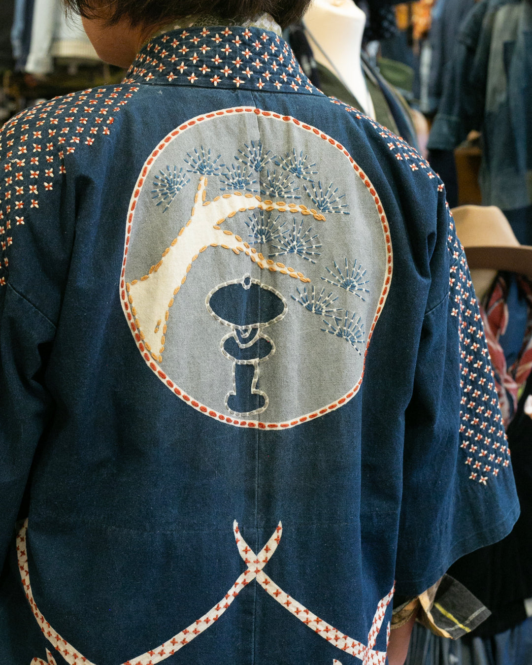 Vintage Happi Jacket, Fully Hand Stitched Sashiko, Washed Indigo, Takada Zouen