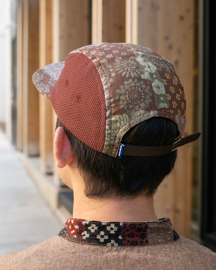 Kiriko Original Cap, 5-Panel, Two Tone, Azuki and Gold Multi Patchwork Style X Sashi-Ori