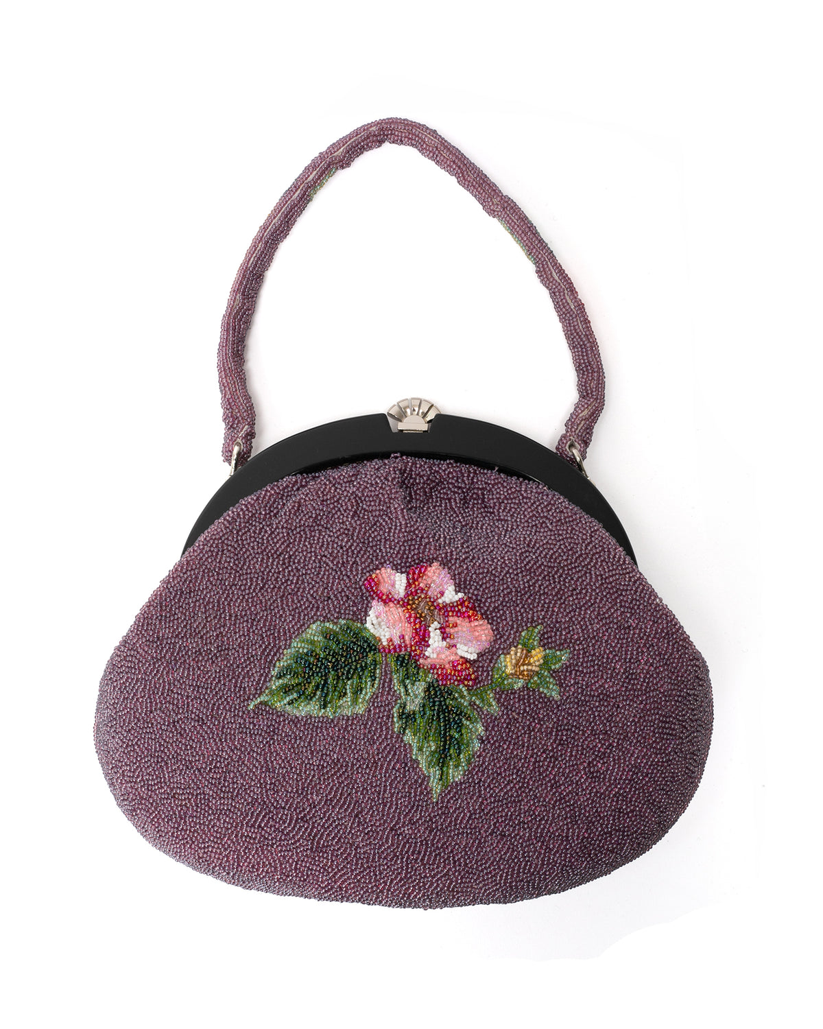 Vintage Bag, Purse, Beaded, Taupe with Multicolored Flowers
