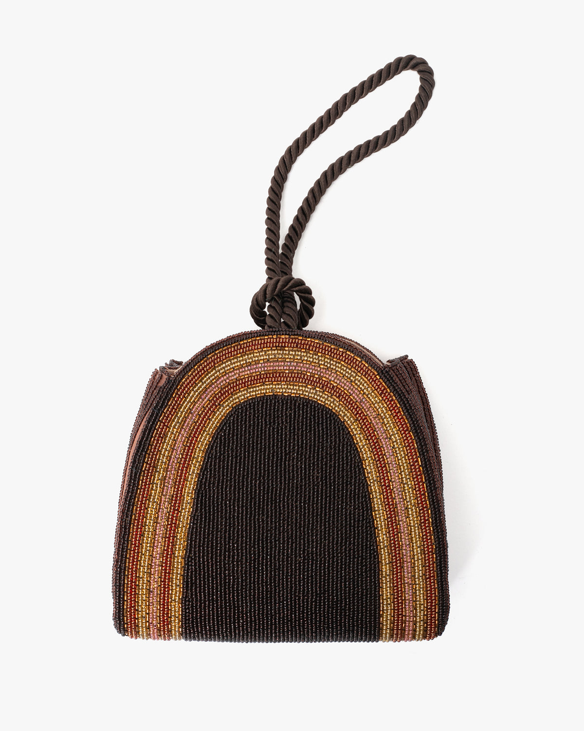 Vintage Bag, Purse, Beaded, Deep Brown with Golden Arch