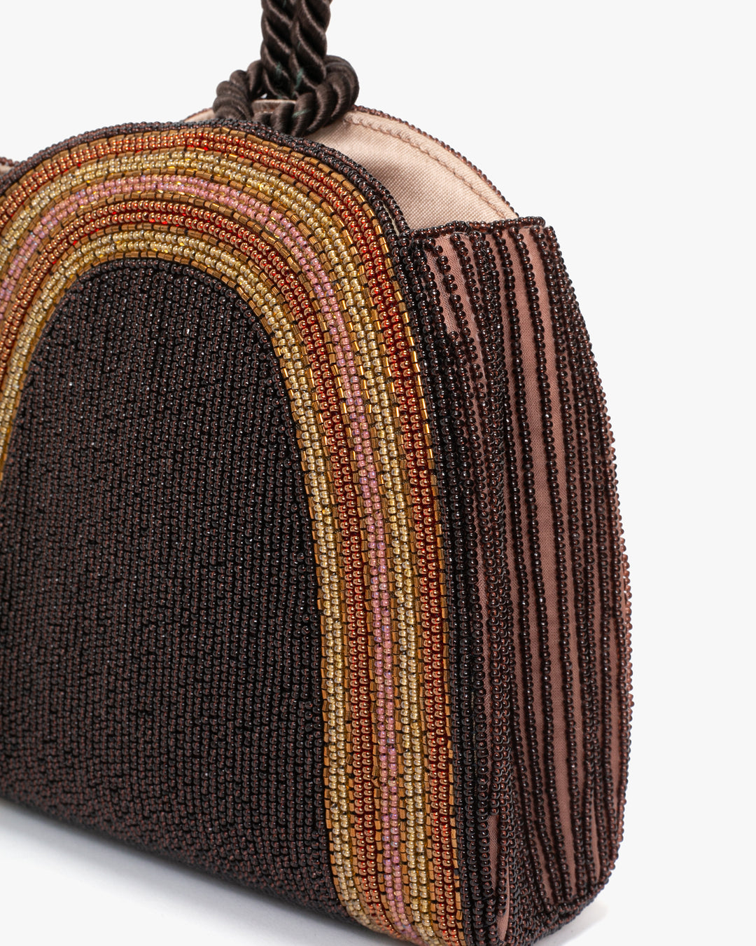 Vintage Bag, Purse, Beaded, Deep Brown with Golden Arch
