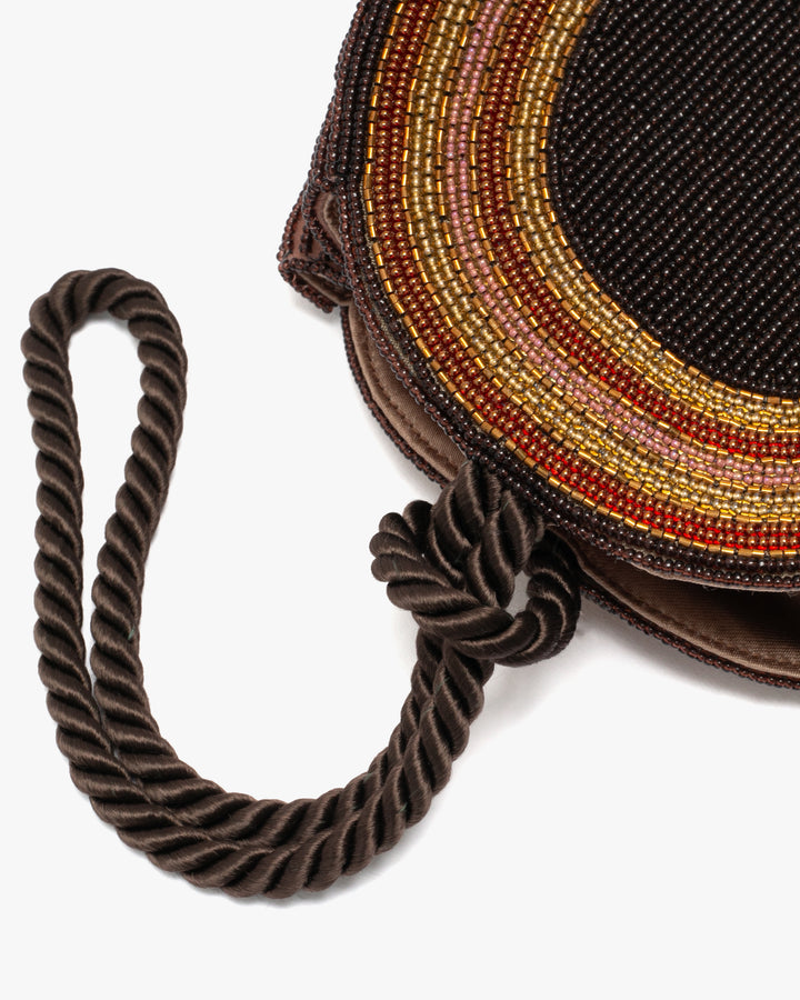 Vintage Bag, Purse, Beaded, Deep Brown with Golden Arch