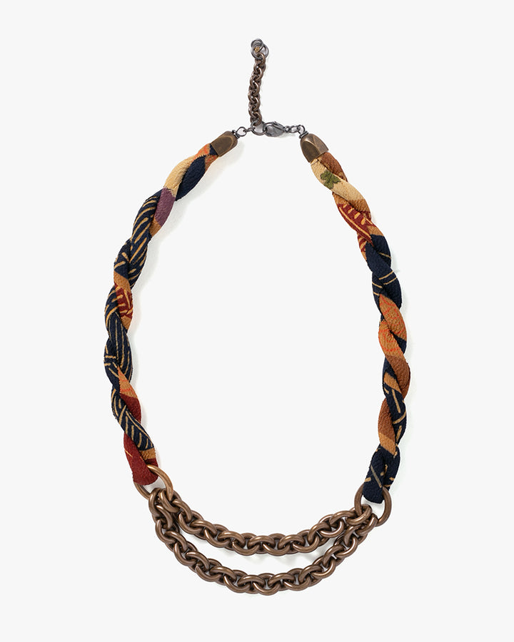 Boet x Kiriko Collar Necklace, Indigo with Gold Stripes and Burnt Orange