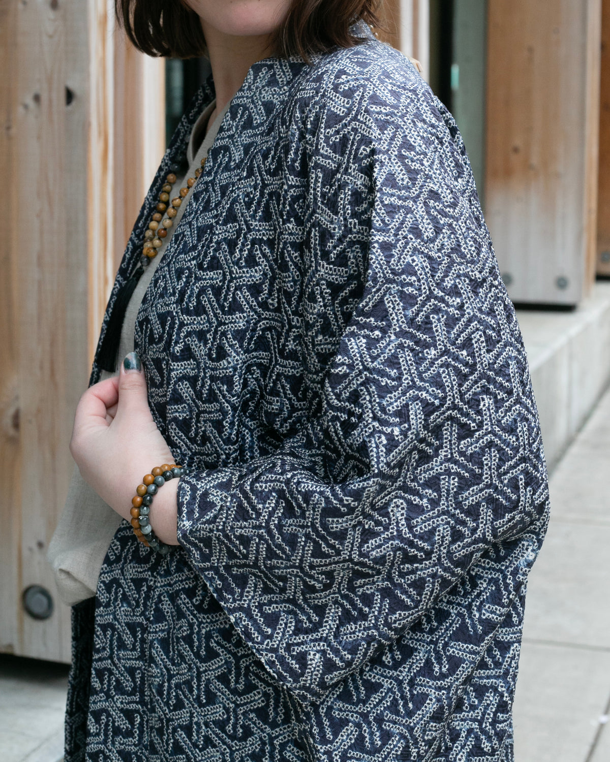 Vintage Haori Jacket, Full Shibori, Bishamon Kikkou, Washed Indigo