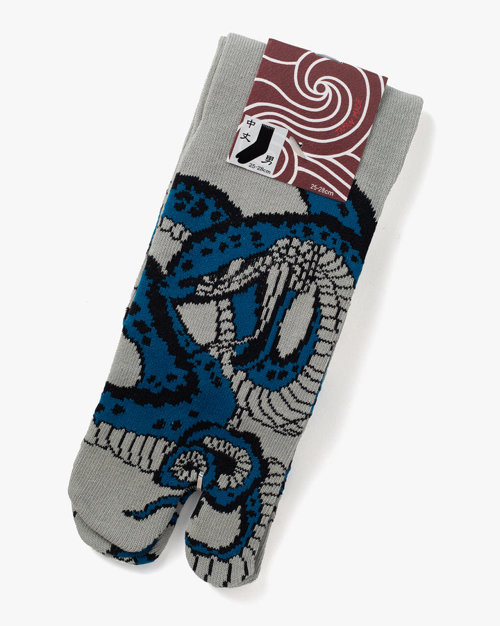 Wa Modern, Tabi Socks, Crew, Grey and Blue Snake (M/L)