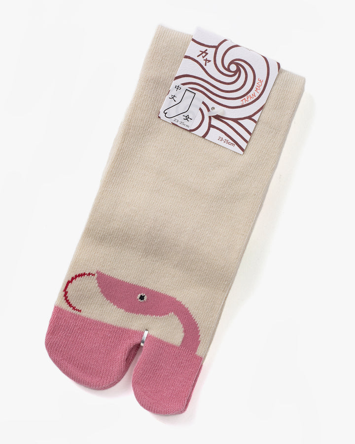 Wa Modern, Tabi Socks, Crew, Ivory with Pink Snake (S/M)