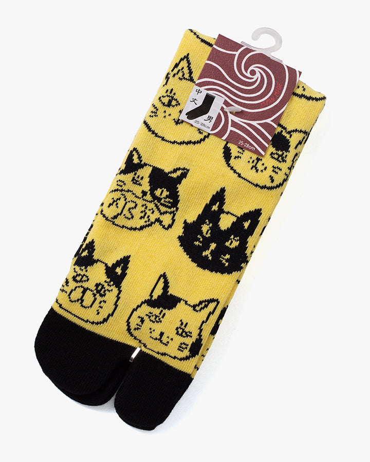 Wa Modern, Tabi Socks, Crew, Yellow and Cats (M/L)