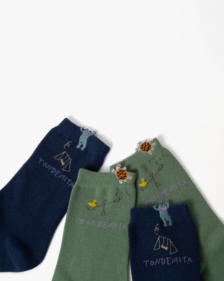 Socks, Bisque, Set of Two Pairs, Turtle and Frogs