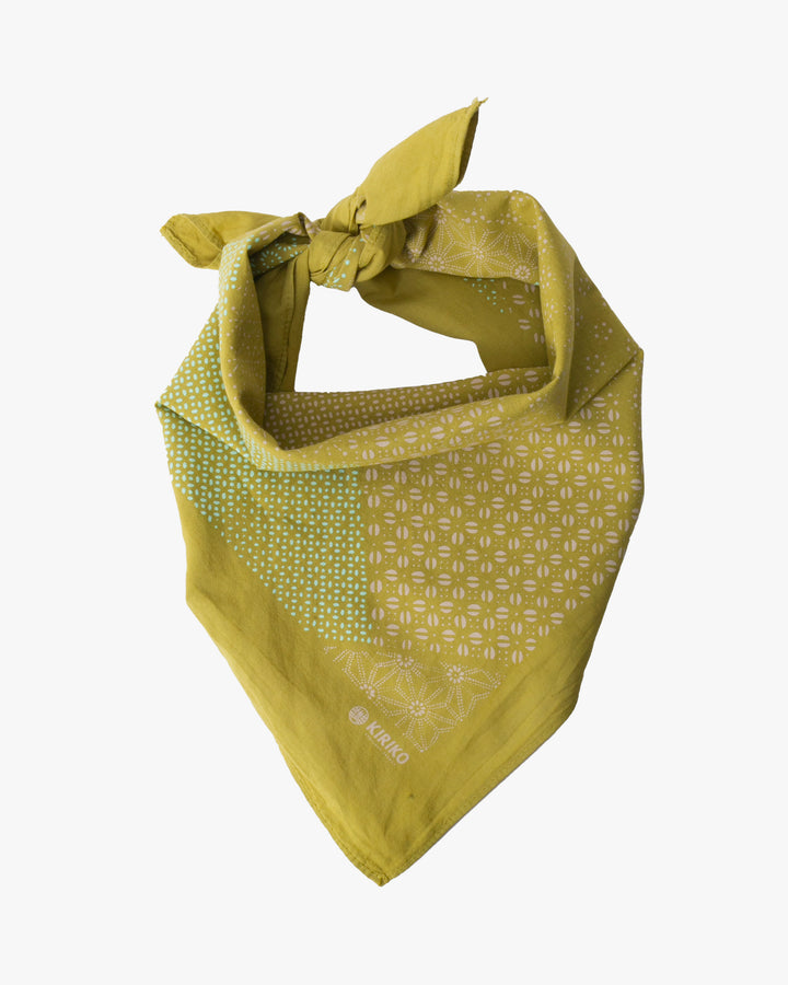 Kiriko Original Screen Printed, Custom-Dyed Bandana, Katazome Multi - Green