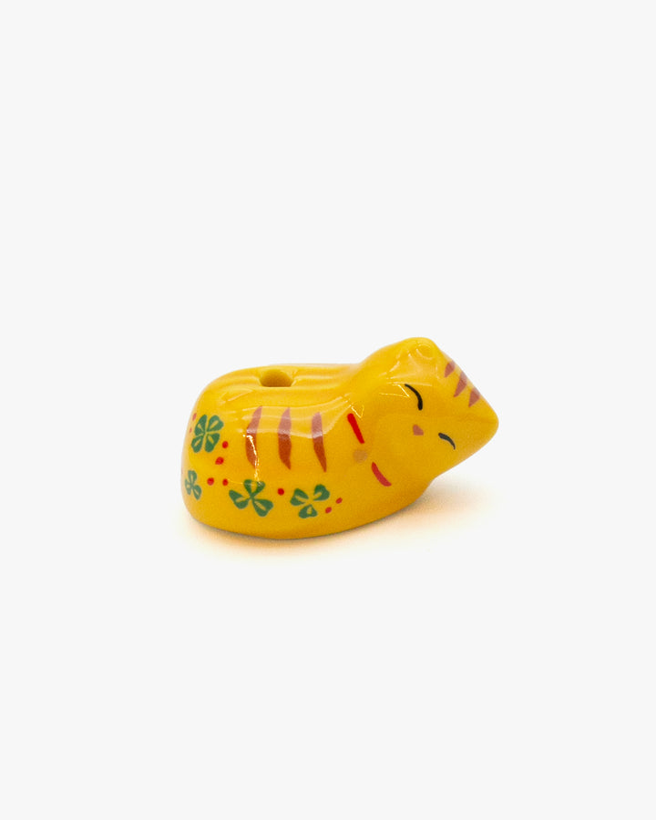 Nippon Kodo Arita Plate with Sleepy Cat Incense Holder, Yellow Tiger
