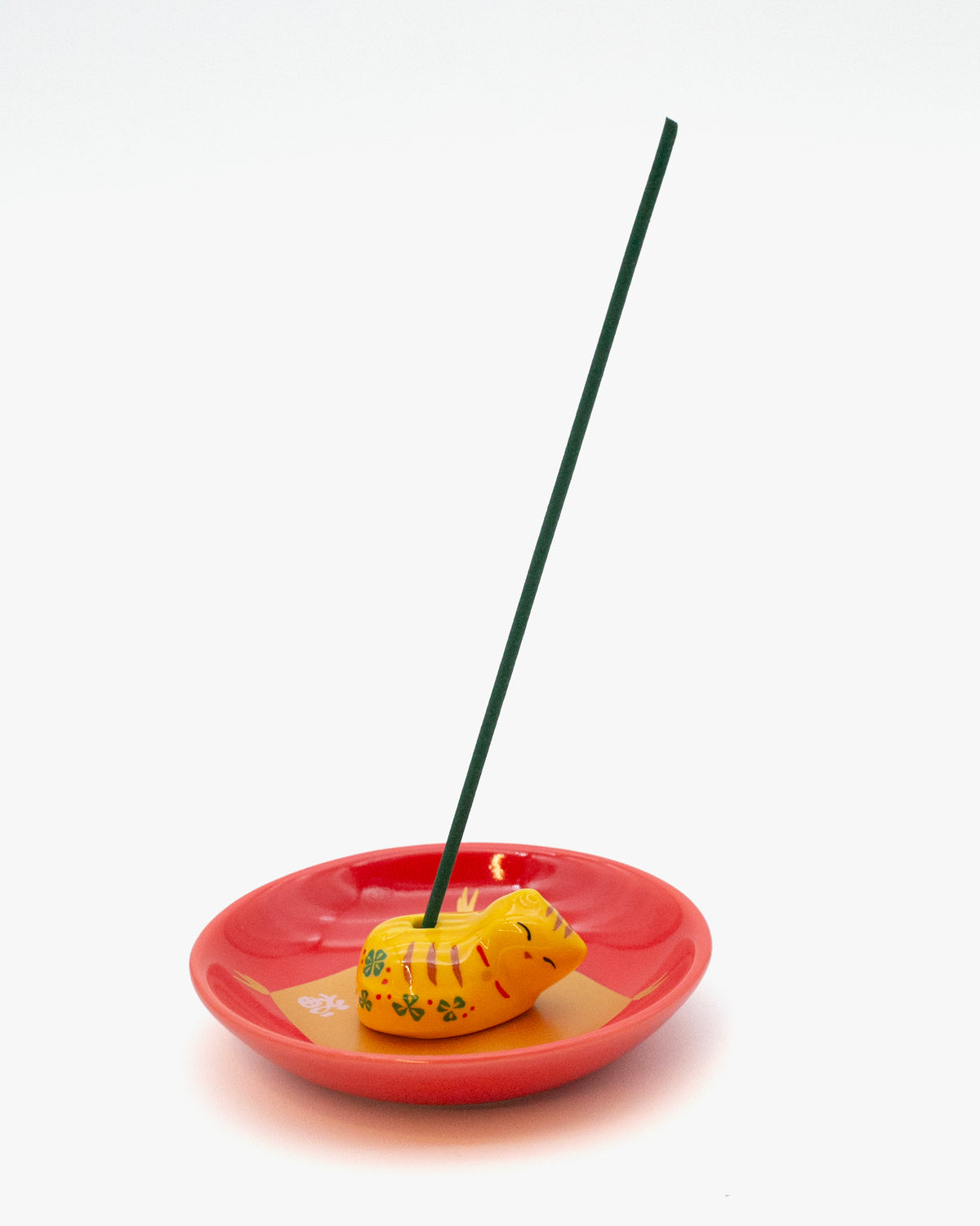Nippon Kodo Arita Plate with Sleepy Cat Incense Holder, Yellow Tiger