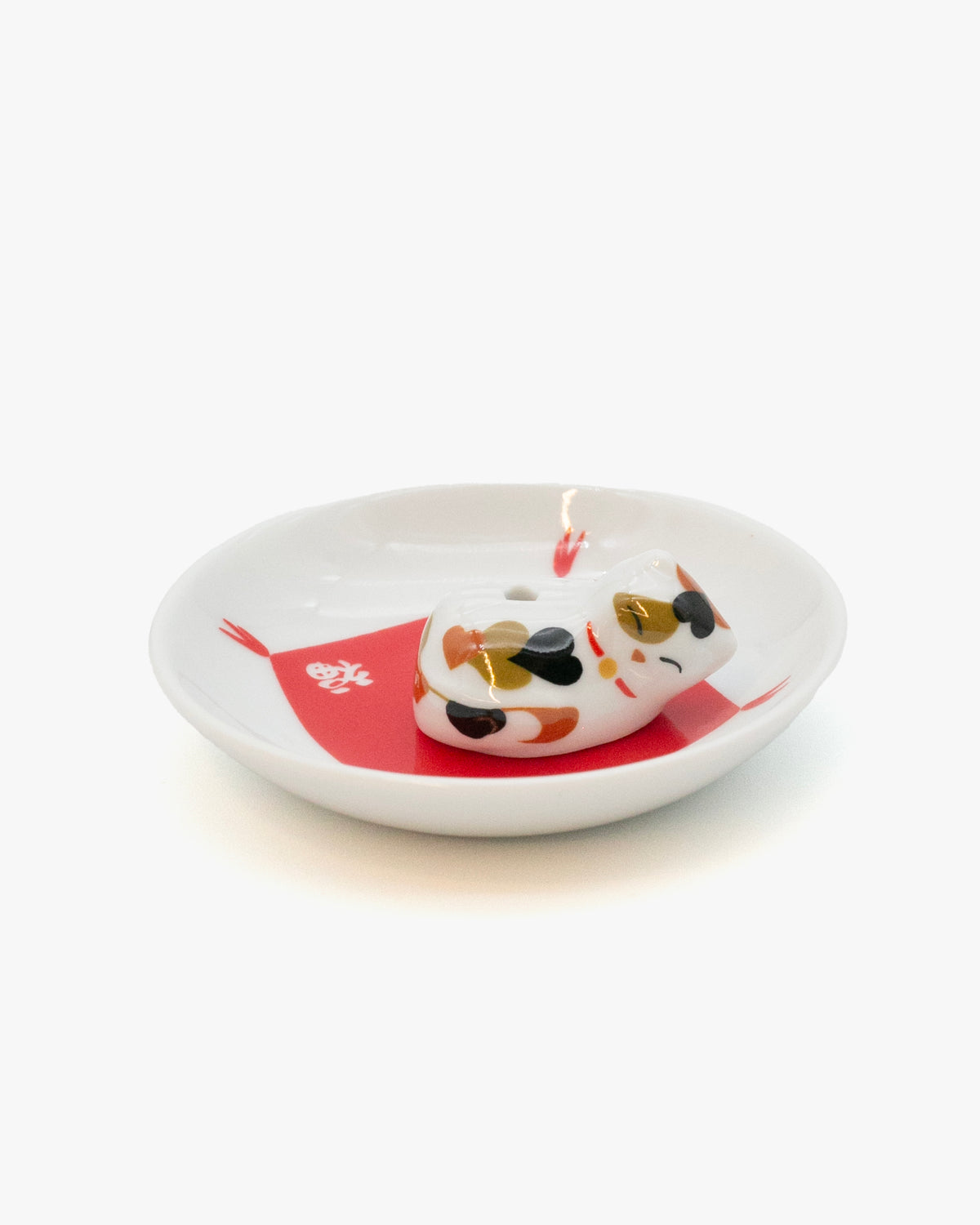 Nippon Kodo Arita Plate with Sleepy Cat Incense Holder, Calico