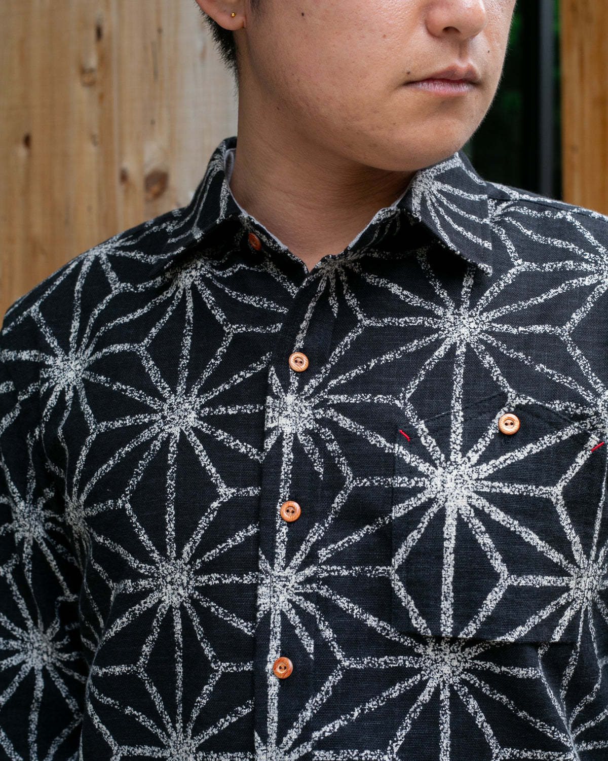 Kiriko Original Button-Up Shirt, Long Sleeve, Black Asanoha