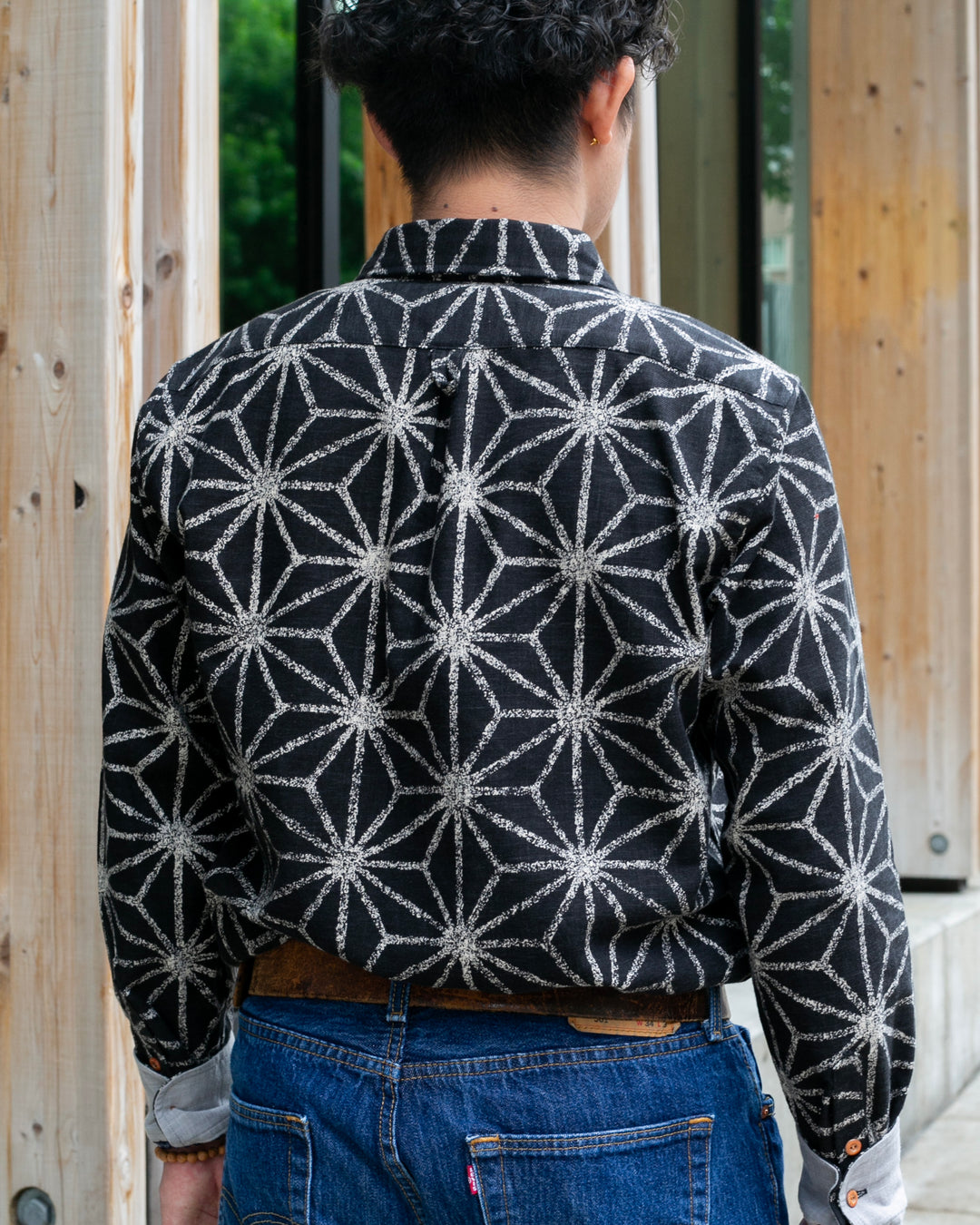Kiriko Original Button-Up Shirt, Long Sleeve, Black Asanoha