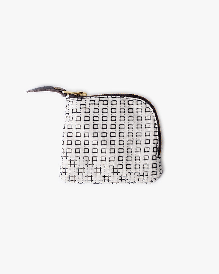 Kiriko Original Zipper Wallet, White Sashiko