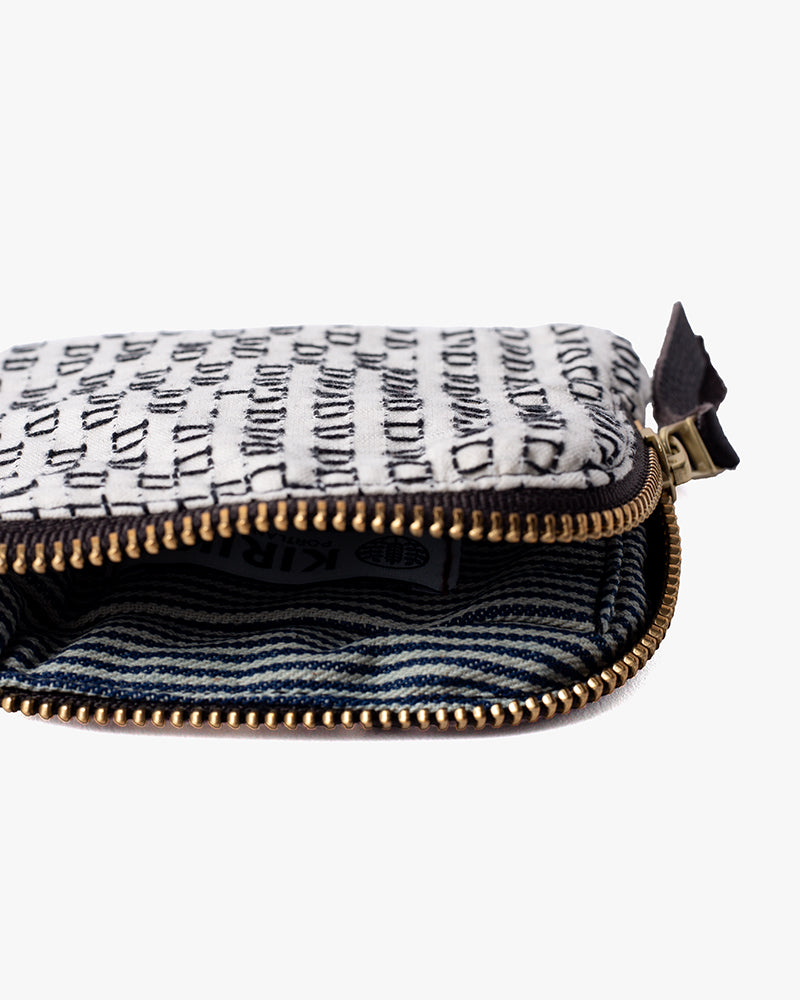 Kiriko Original Zipper Wallet, White Sashiko