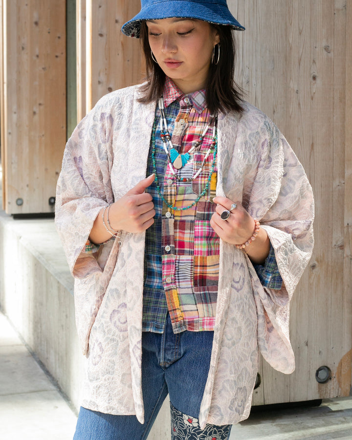 Vintage Haori Jacket, Full Shibori, Light Pink with Floral Pattern
