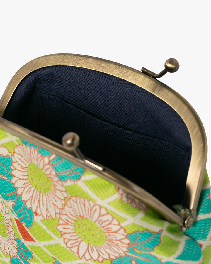 Wa Modern Clutch, Lime Green with Turquoise and Orange Sunflower