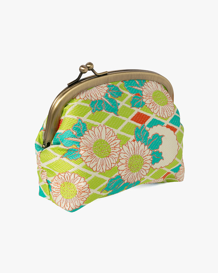 Wa Modern Clutch, Lime Green with Turquoise and Orange Sunflower