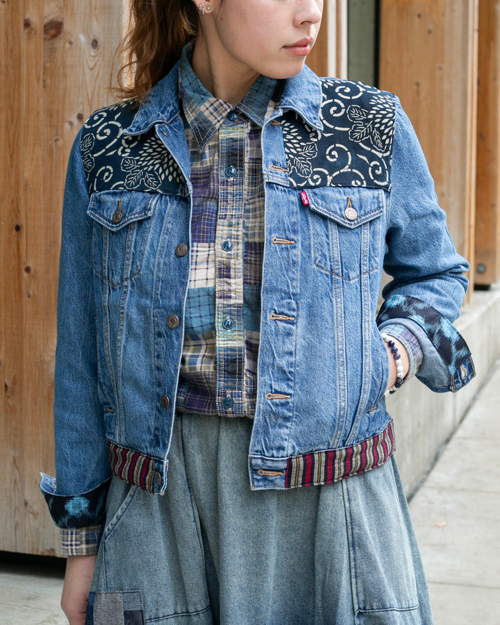 Kiriko Custom, Vintage Levi's Jacket, Patched with Karakusa and Shima with Maekake Apron