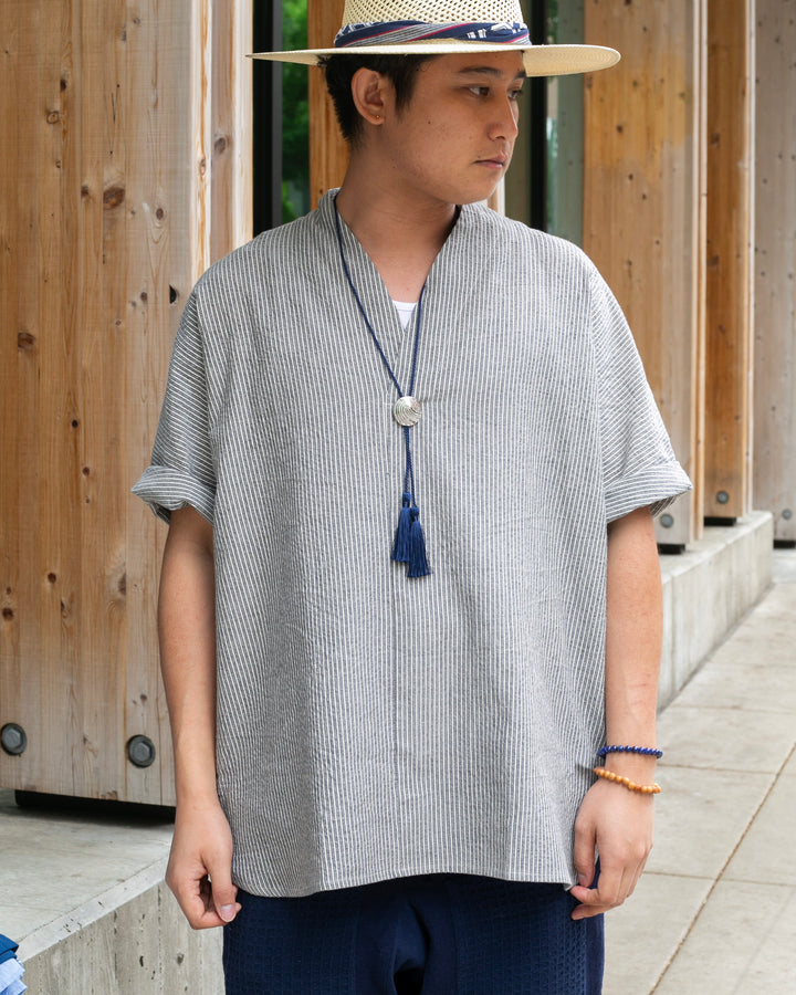 Kiriko x ToK, V-Neck Tunic, Grey Shima Chijimi