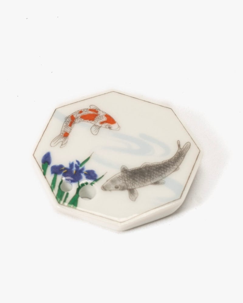 Shoyeido Incense Holder, Porcelain Tile, Iris and Fish
