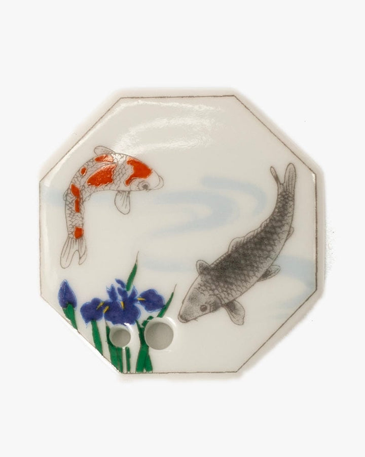 Shoyeido Incense Holder, Porcelain Tile, Iris and Fish