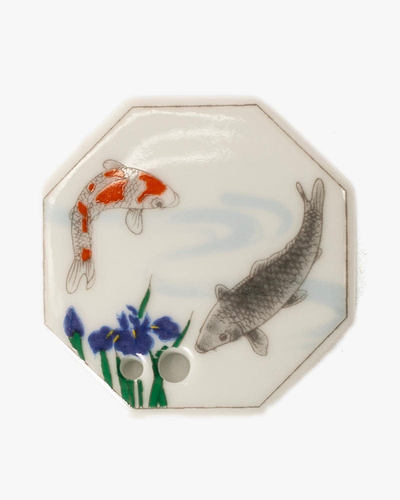 Shoyeido Incense Holder, Porcelain Tile, Iris and Fish