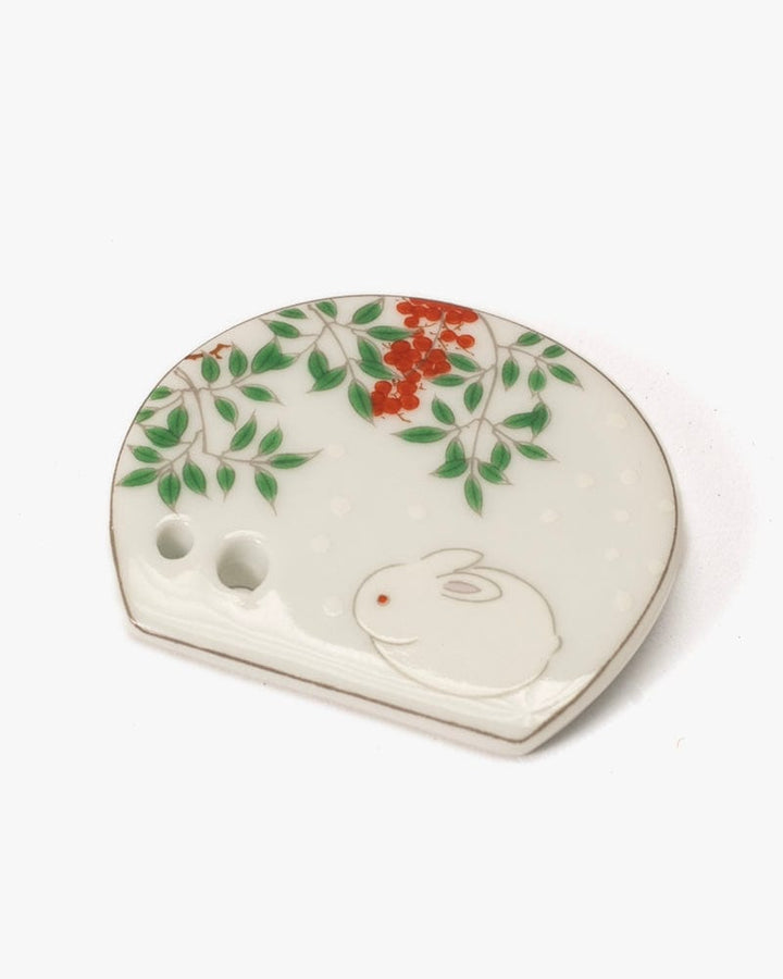 Shoyeido Incense Holder, Porcelain Tile, White Rabbit