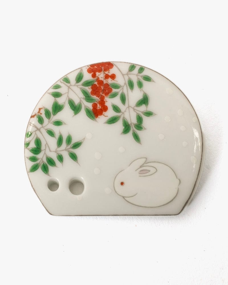 Shoyeido Incense Holder, Porcelain Tile, White Rabbit