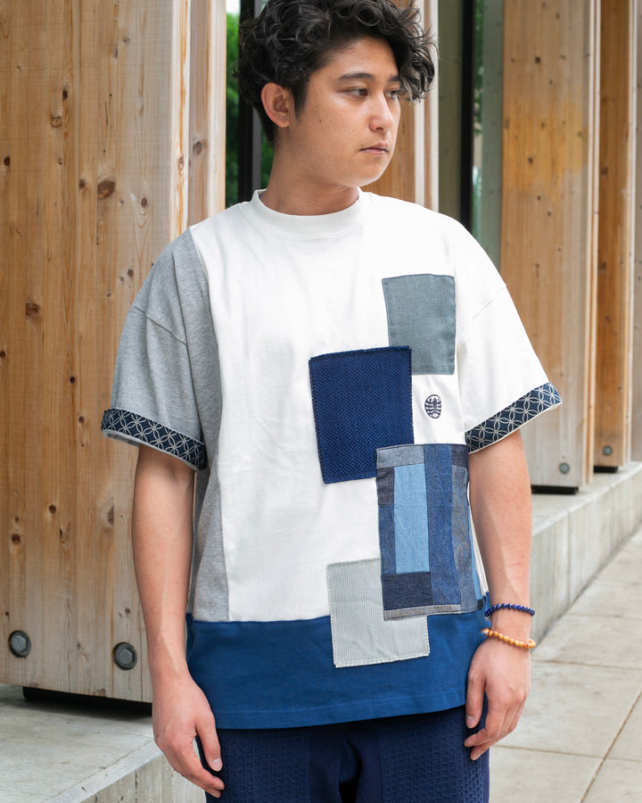 Kiriko Original Tee, Triple Split, Patched with Shippou Trim, White