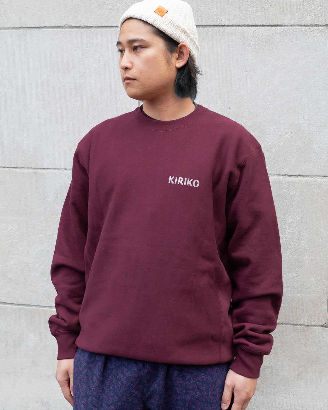 Kiriko Original Crewneck, Printed Ainu, Maroon