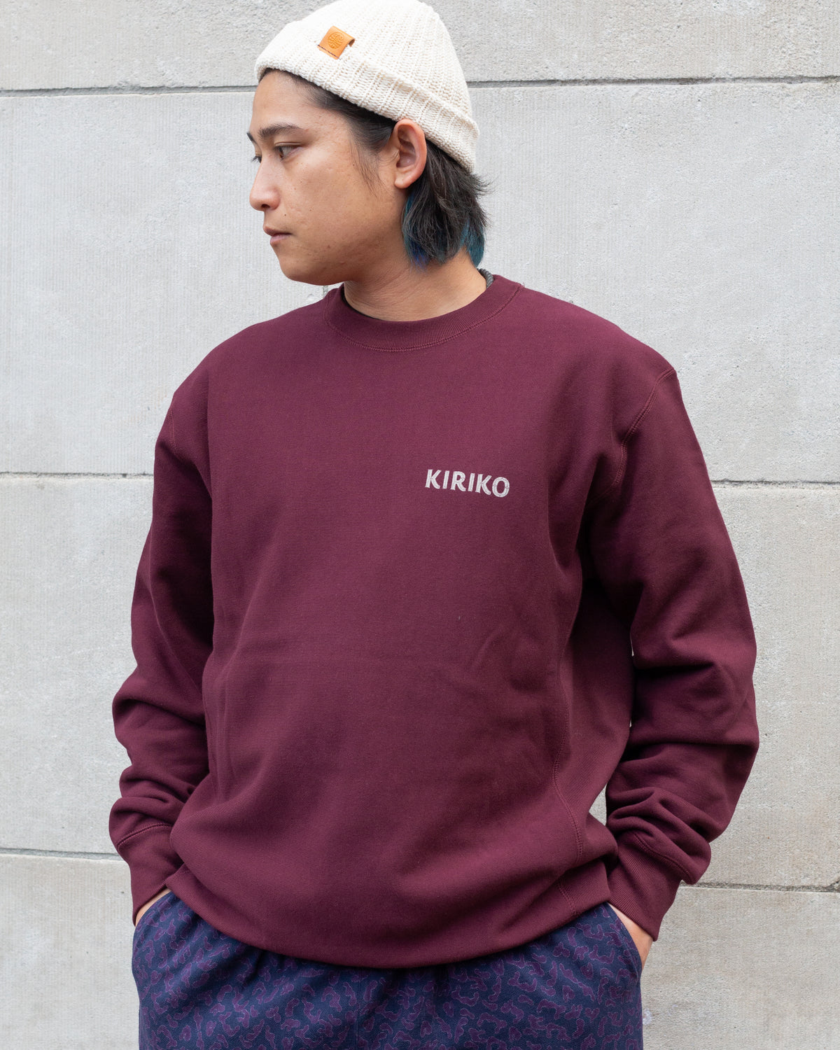 Kiriko Original Crewneck, Printed Ainu, Maroon