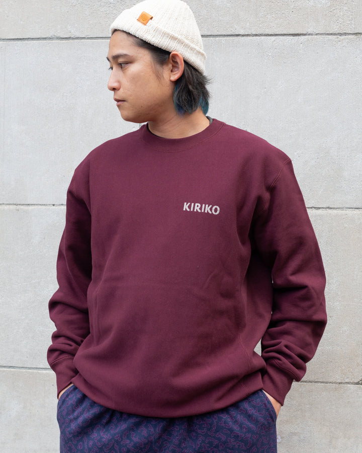 Kiriko Original Crewneck, Printed Ainu, Maroon