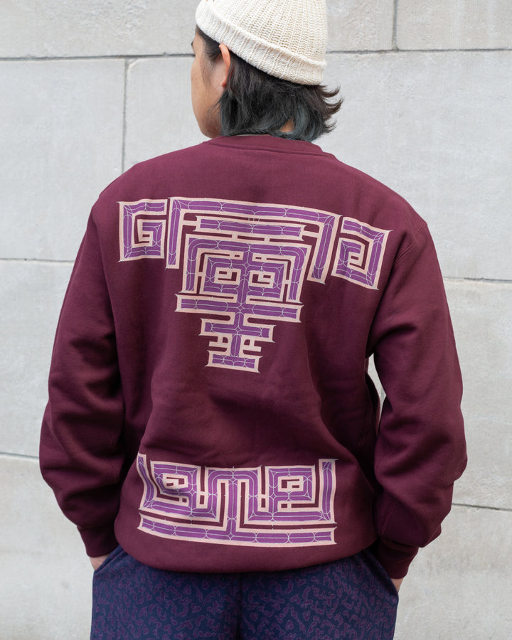 Kiriko Original Crewneck, Printed Ainu, Maroon