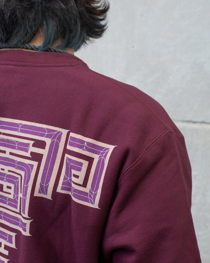 Kiriko Original Crewneck, Printed Ainu, Maroon