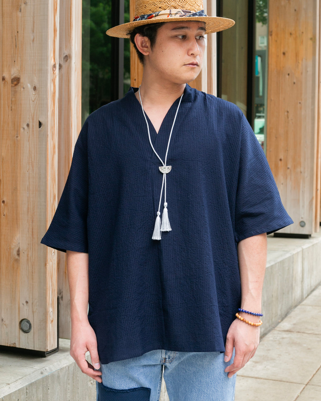 Kiriko x ToK, V-Neck Tunic, Indigo Chijimi