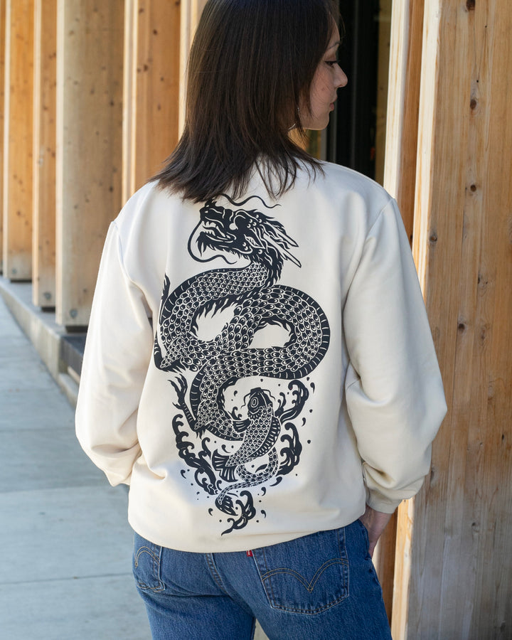 Kiriko Original Crewneck, Printed Koi-Dragon, Cream
