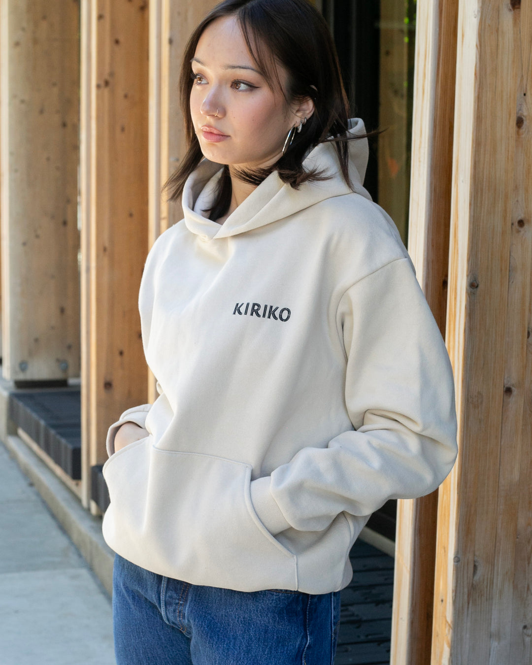 Kiriko Original Hoodie, Printed Koi-Dragon, Cream