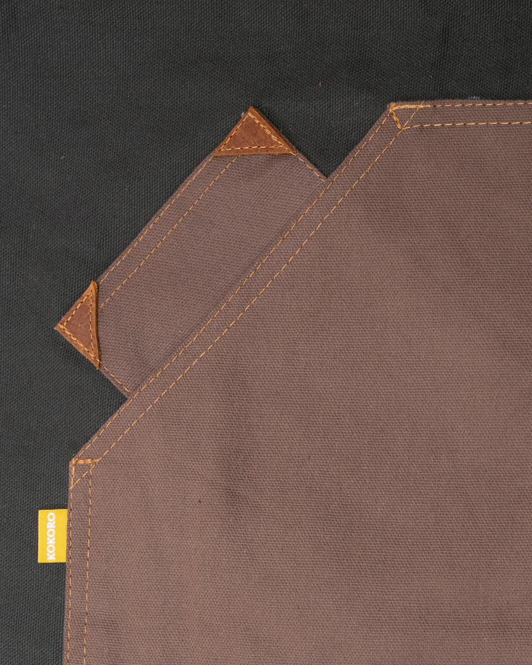 Kokoro Original Work Apron, Full, Canvas, Brown Pocket on Olive