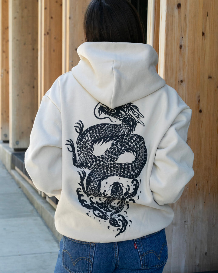 Kiriko Original Hoodie, Printed Koi-Dragon, Cream