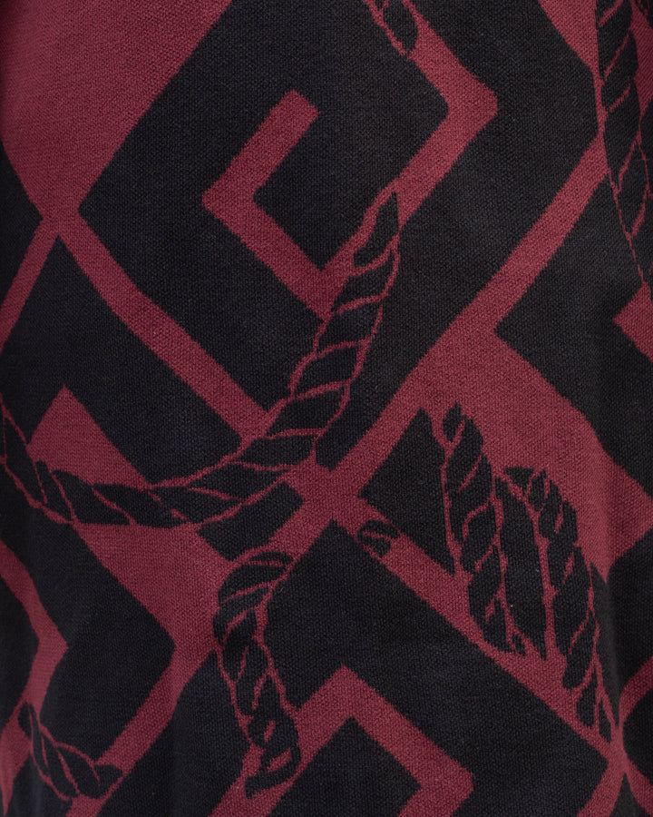 Wa-Modern, Cardigan Robe, Burgundy with Black Nawa
