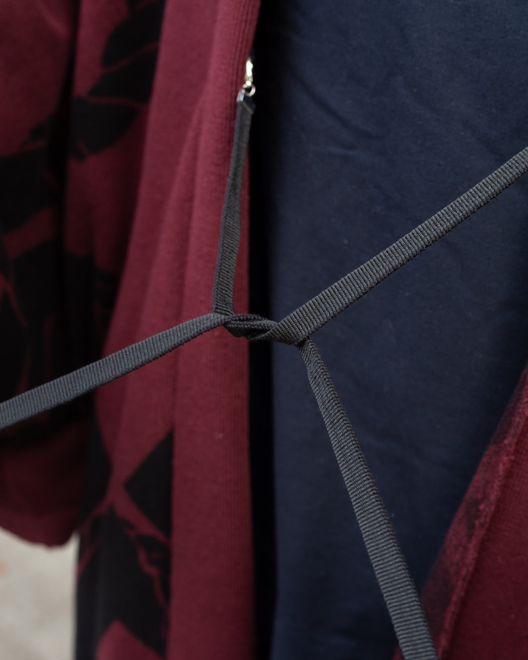 Wa-Modern, Cardigan Robe, Burgundy with Black Nawa