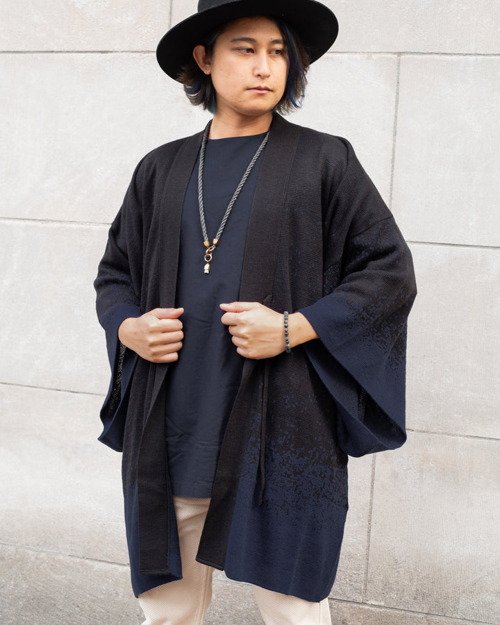 Wa-Modern, Cardigan Haori, Indigo with Black Speckles