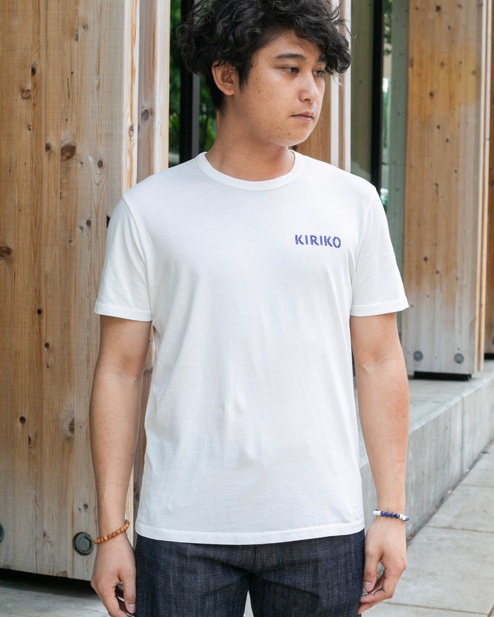 Kiriko Original Tee, 6 oz Cotton, White with Blue Gradient Koi-Dragon