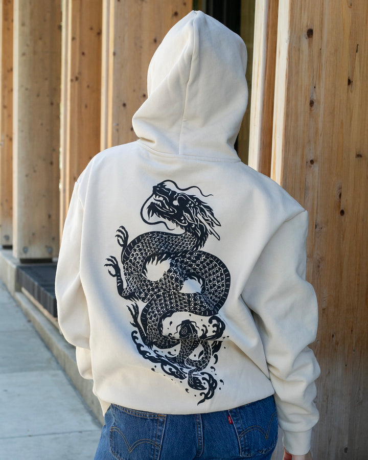 Kiriko Original Hoodie, Printed Koi-Dragon, Cream