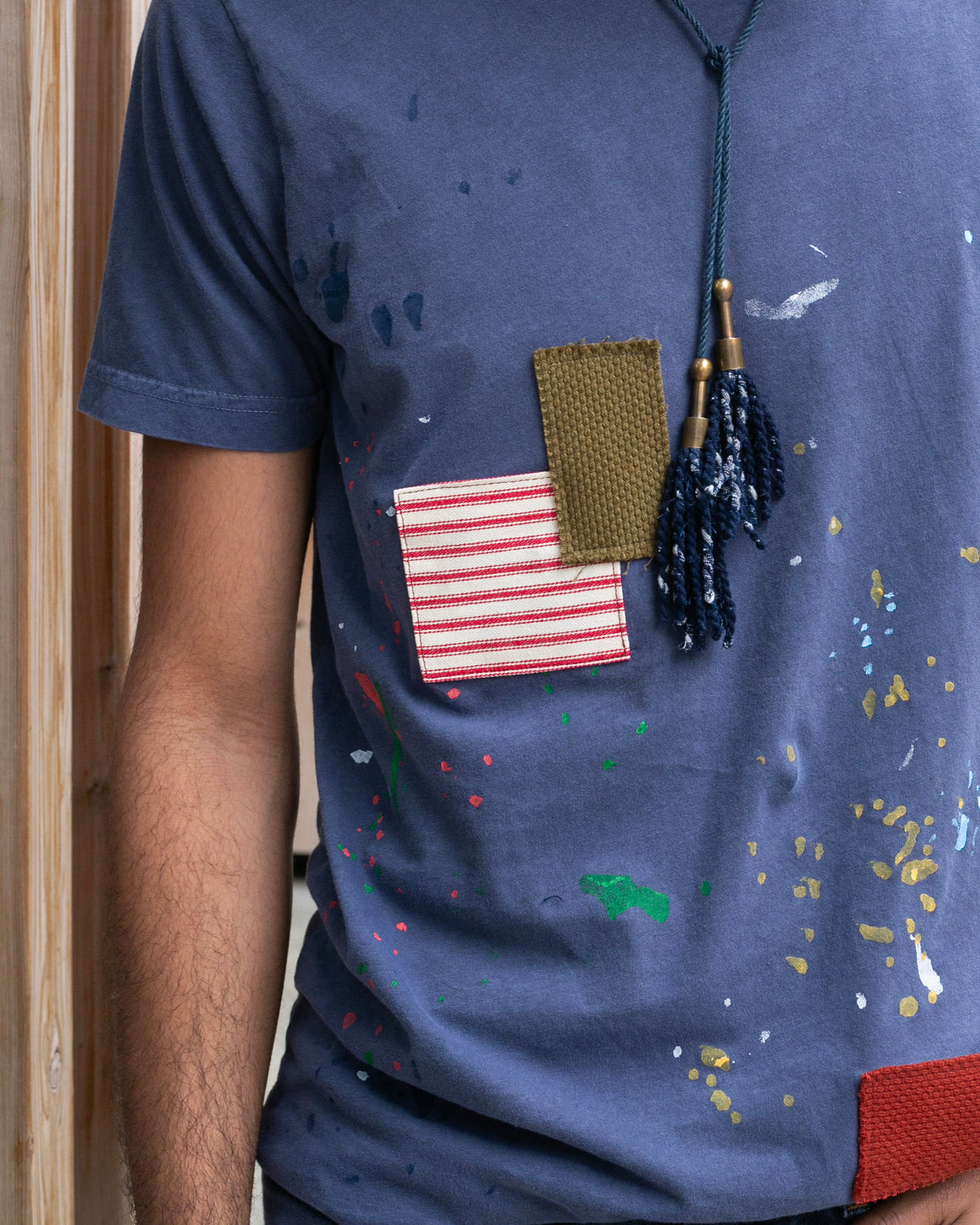 Kiriko Original Tee, 3.8 oz Cotton, Painter Tee with Patches, Blue