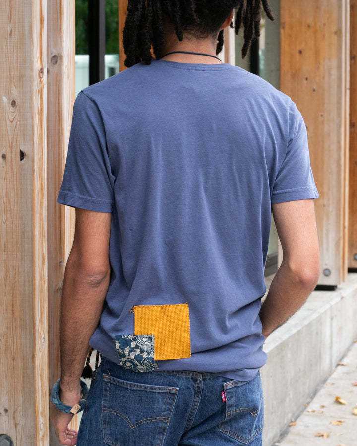 Kiriko Original Tee, 3.8 oz Cotton, Painter Tee with Patches, Blue
