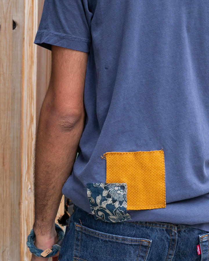 Kiriko Original Tee, 3.8 oz Cotton, Painter Tee with Patches, Blue